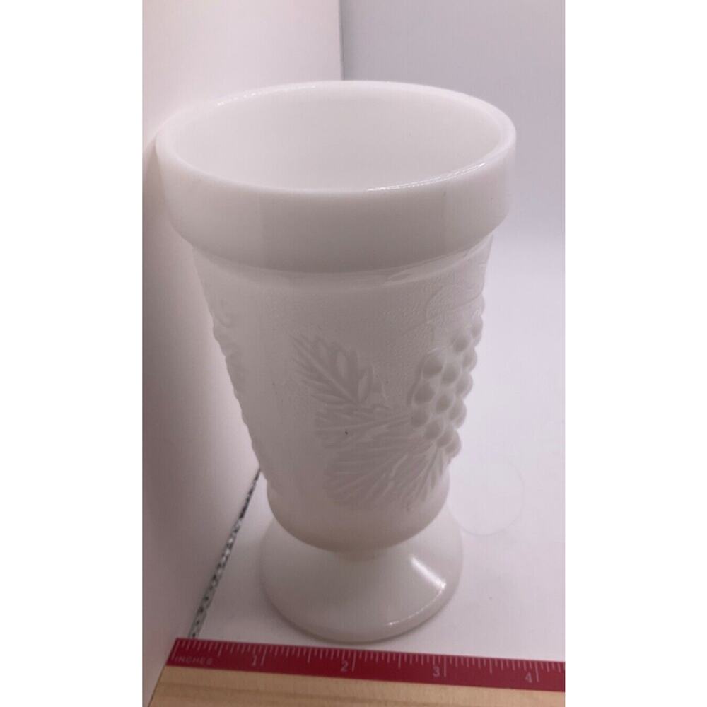 Vintage Footed Milk‎ Glass Vase with Grape Design Fluted, Number 18, Collectible